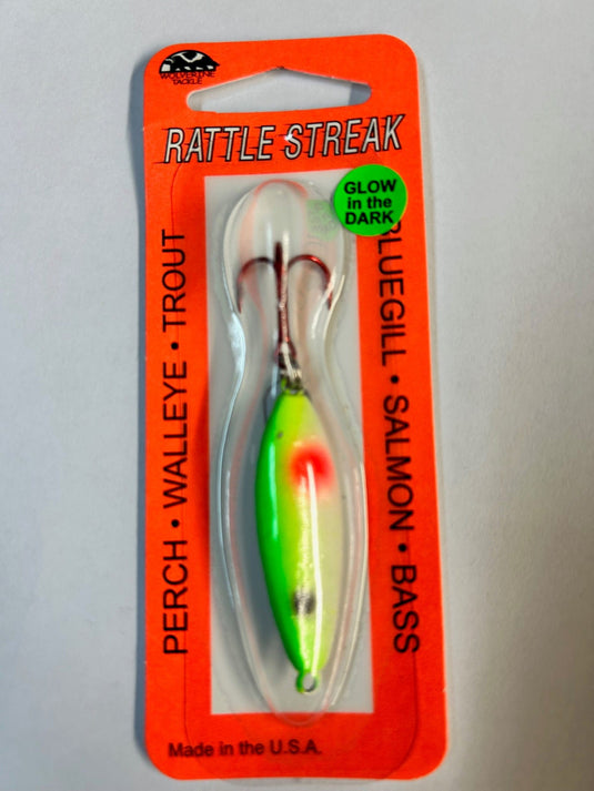 WOLVERINE ALL ICE 3-8 / Glo Yellowtail Wolverine Tackle Rattle Streak Ice Spoon