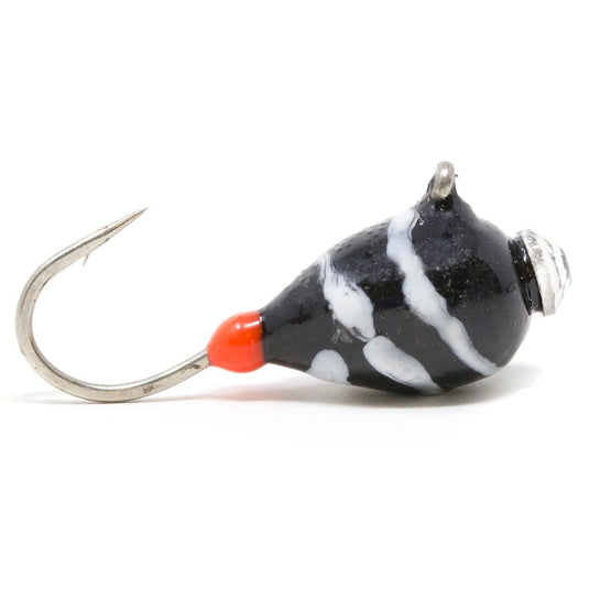CLAM SWIRL DROP 10 / Black White Clam Swirl Drop Ice Jig