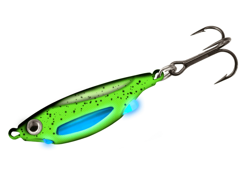 Load image into Gallery viewer, 13 FISHING FLASH BANG 3-8 / Radio Active Pickle 13 Fishing Flash Bang Jigging Rattle Ice Spoon Jig
