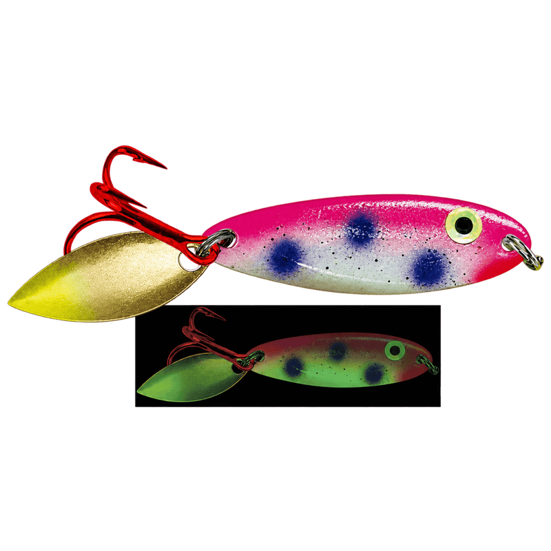 Load image into Gallery viewer, ACME ICE SPOONS 1-8 / Pink Eye Acme Bladed Kastmaster Moonshine Glow
