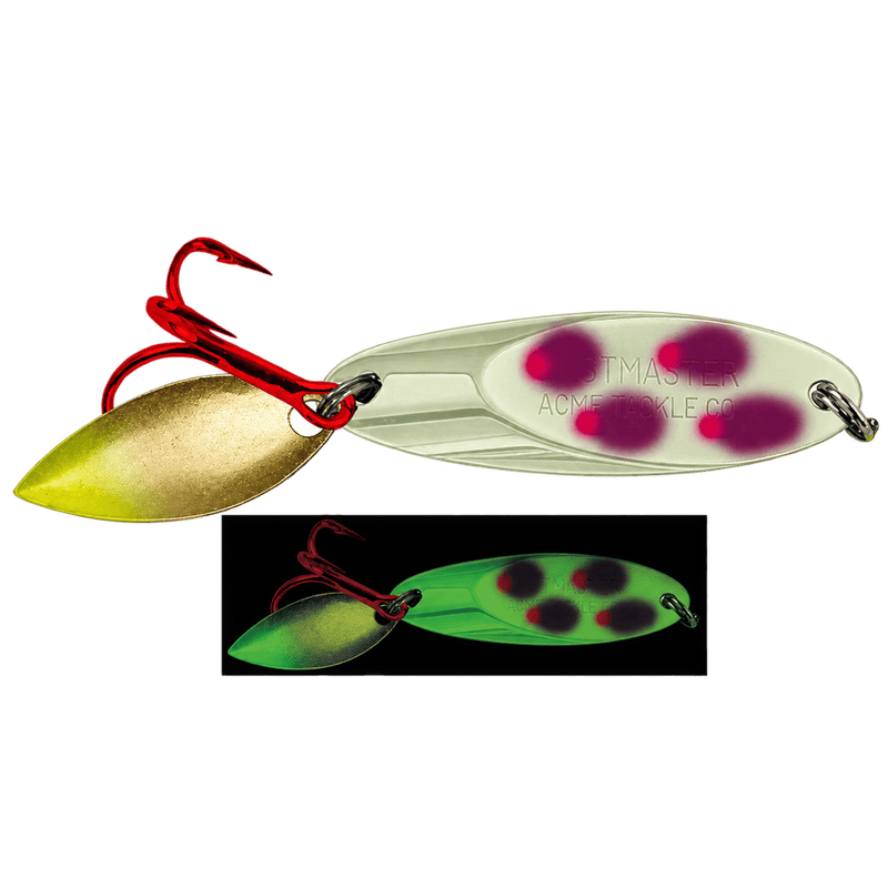 Load image into Gallery viewer, ACME ICE SPOONS 1-8 / Purple Zit Acme Bladed Kastmaster Moonshine Glow
