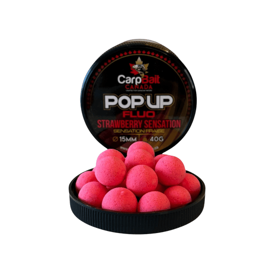 CARPBAIT CANADA CARP/CATFISH 15MM / Strawberry Sensation CarpBait Canada Pop Up Fluo