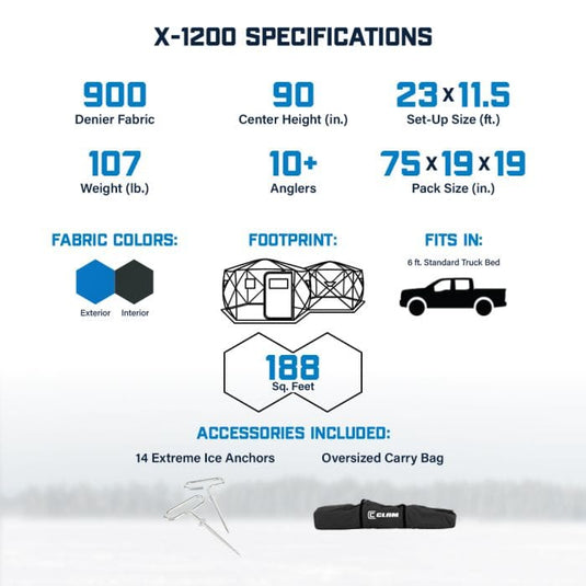 CLAM HUB SHELTERS LARGE Clam Hub X-1200 Thermal Ice Shelter