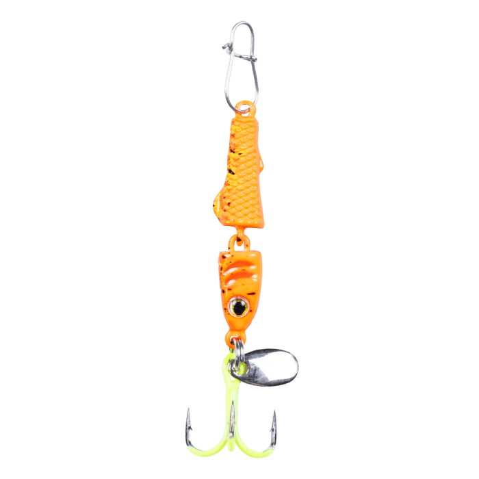 Load image into Gallery viewer, CLAM ICE SPOONS 1-8 / Glow Orange Koi Clam Jointed PinHead Pro PT Jigging Spoon
