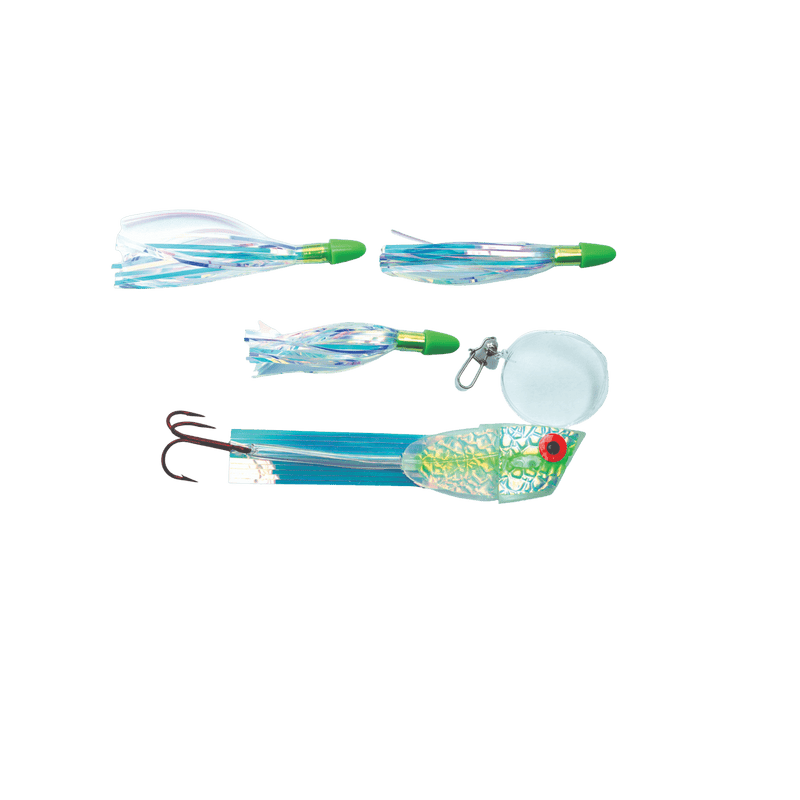 Load image into Gallery viewer, DREAMWEAVER BAIT/MEAT HEADS UV Green Gasoline Dreamweaver Meat Rigs
