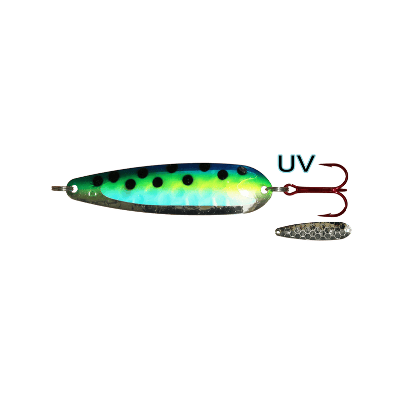 Load image into Gallery viewer, DREAMWEAVER TROLLING SPOONS Blue Leopard Dbl UV Dreamweaver Spoon 3.75&quot;
