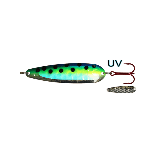 DREAMWEAVER TROLLING SPOONS Blue Leopard Dbl UV Dreamweaver Spoon 3.75"