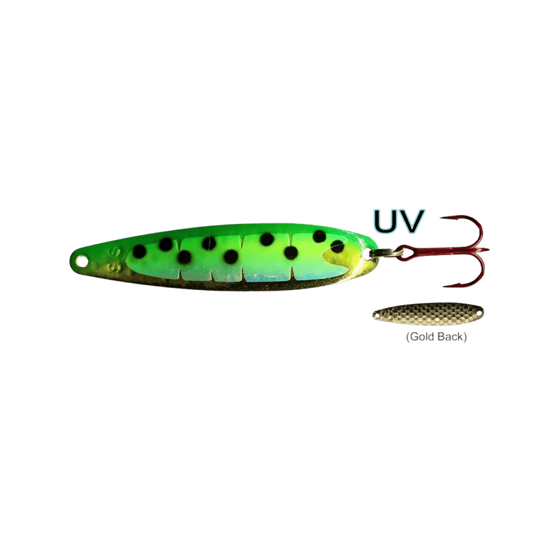 Load image into Gallery viewer, DREAMWEAVER TROLLING SPOONS DUV Green Leopard Dreamweaver Super Slim Spoon 3.75"
