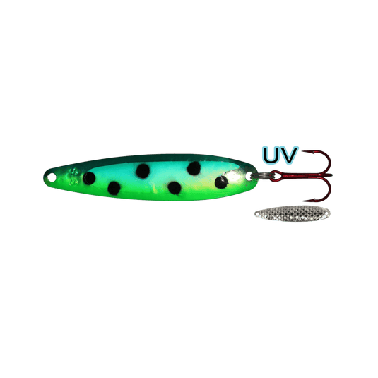 DREAMWEAVER TROLLING SPOONS Green Spotted Dolphin Dreamweaver Super Slim Spoon 3.75"