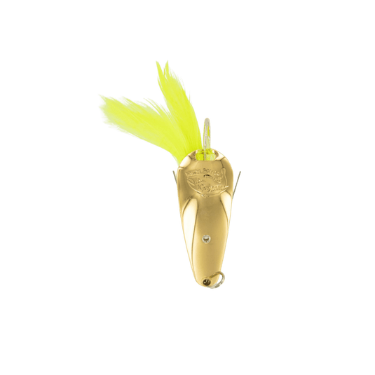 EPPINGER SALTWATER 1-2oz / Gold-Chartreuse Feather Dardevle Rex Spoon 1/2oz