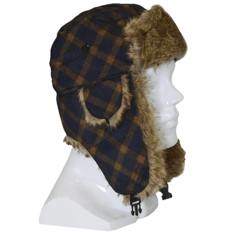 Load image into Gallery viewer, John Boy ICE FISHING HEAD WEAR / GLOVES Brown Plaid John Boy Trapper Hat
