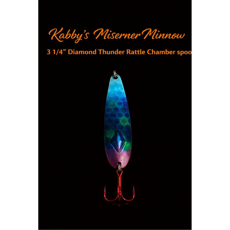 Load image into Gallery viewer, KABBY'S CUSTOM TROLLING SPOONS 3.25" / Miserner Minnow Kabby's Diamond Thunder Rattle Chamber Spoon
