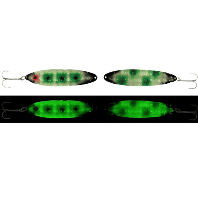 Load image into Gallery viewer, MOONSHINE TROLLING SPOONS 5" MAG / Green Double V Moonshine Hammered Moonchips Series
