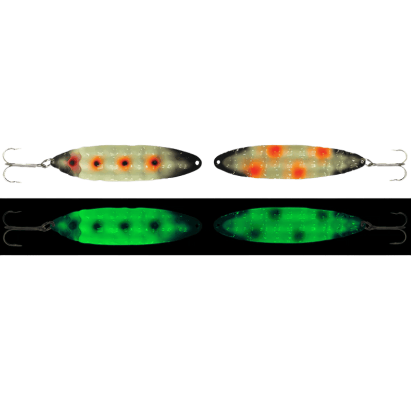 Load image into Gallery viewer, MOONSHINE TROLLING SPOONS 5" MAG / Org Slice Double V Moonshine Hammered Moonchips Series
