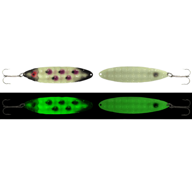 Load image into Gallery viewer, MOONSHINE TROLLING SPOONS 5" MAG / Raspberry Double V Moonshine Hammered Moonchips Series
