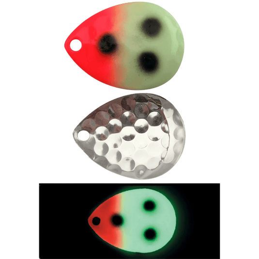 MOONSHINE WORM HARNESS 5 / Glow Bloody Nose Moonshine Colorado Blades 3-PK - Super Glow