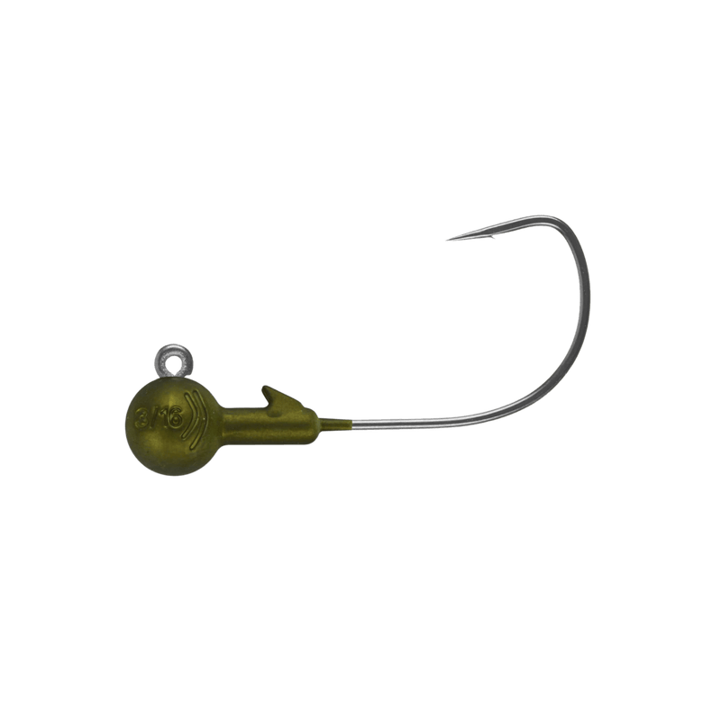 Load image into Gallery viewer, NORTHLAND WALLEYE/PERCH JIGS 3-16 / Matte Green Pumpkin Northland Tungsten Wide Gap Round Ball Jig Head
