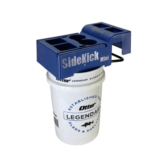Otter Outdoors, The Otter Sidekick is a universal ice fishing shelter and  bucket console designed to make time on the ice more organized. The  Sidekick is