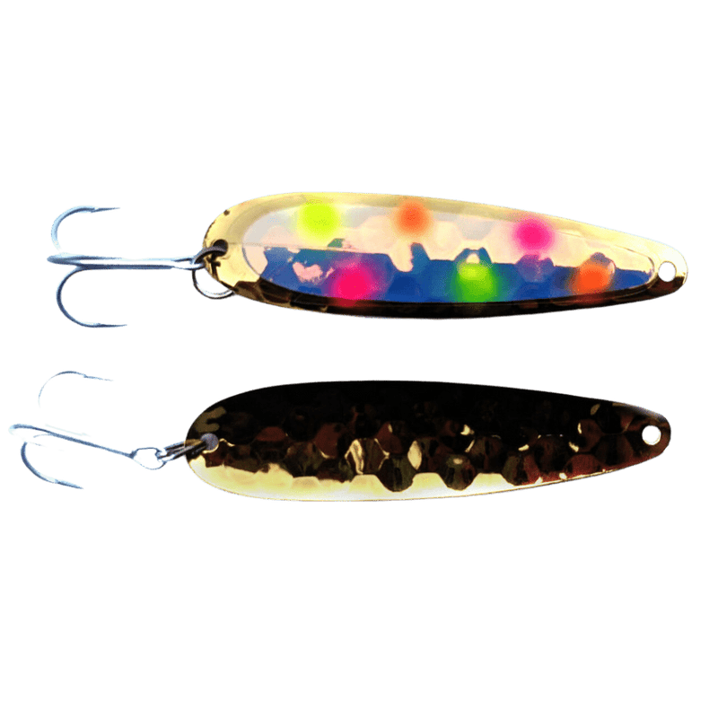 Load image into Gallery viewer, SALMON CANDY TROLLING SPOONS UV Confusion Gold Salmon Candy Standard Spoon
