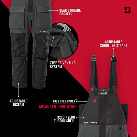 STRIKER ICE FISHING JACKETS / BIBS Striker Predator Bibs (Black/Charcoal)