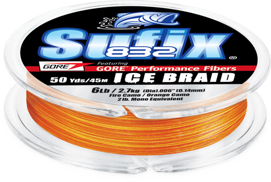 SUFIX ICE FISHING LINE 6LB / Fire Camo Sufix 832 Ice Braid 50 Yard Spool