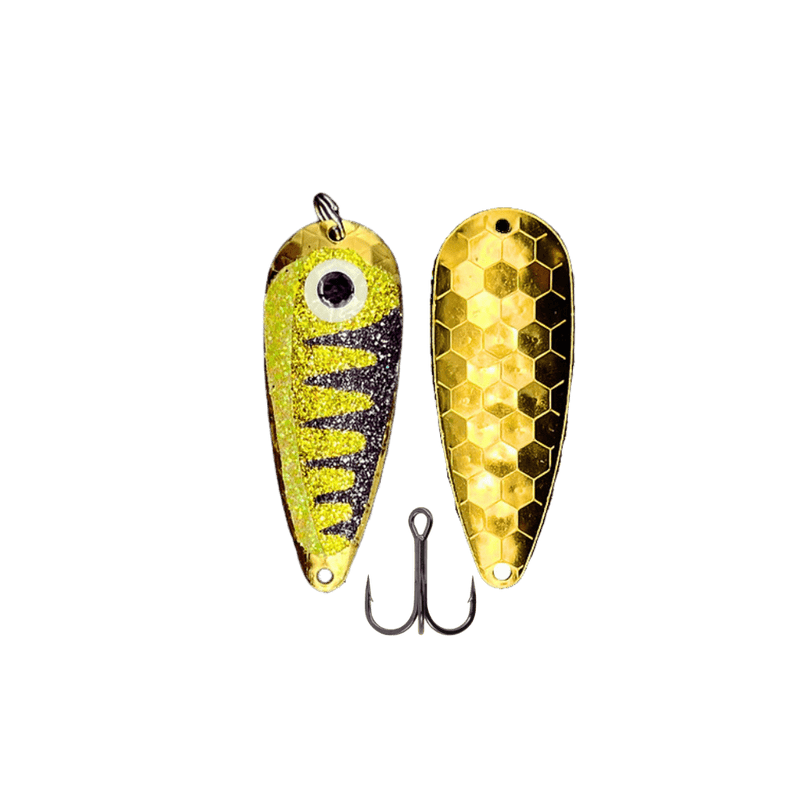 Load image into Gallery viewer, TRIPLE THREAT CASTING SPOONS Chartreuse Perch Triple Threat Hyper Casting Spoon
