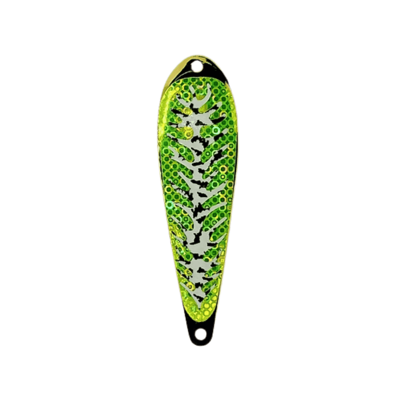 Load image into Gallery viewer, TRIPLE THREAT TROLLING SPOONS Chartreuse Kamikaza Triple Threat Standard Spoon 4"
