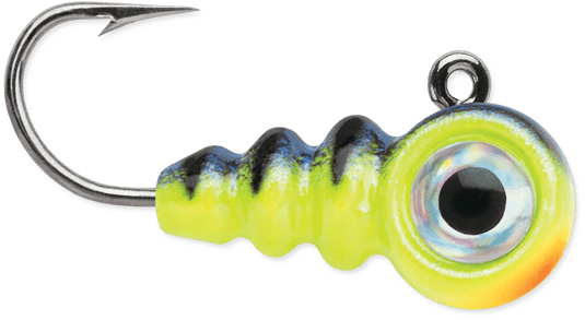 VMC ICE JIGS 1-16 / Glow Hot Perch VMC Tungsten Larv Eye Jig