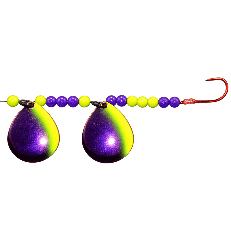 Load image into Gallery viewer, WACKM TKL DOUBLE WORM HARNESS Purple-Chartreuse Wack M Tackle Double Worm Harness

