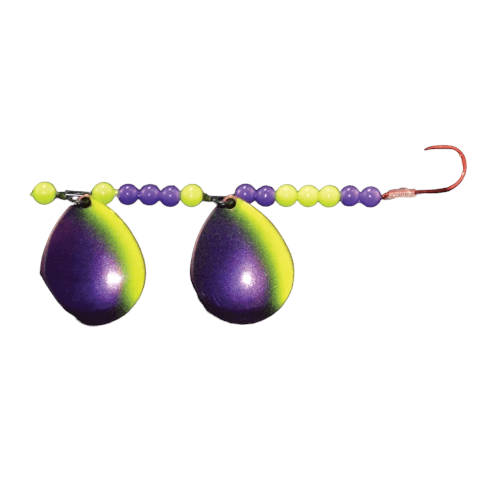 Load image into Gallery viewer, WACKM TKL DOUBLE WORM HARNESS / PURPLE-CHARTREUSE / FISHING WORLD / CANADA
