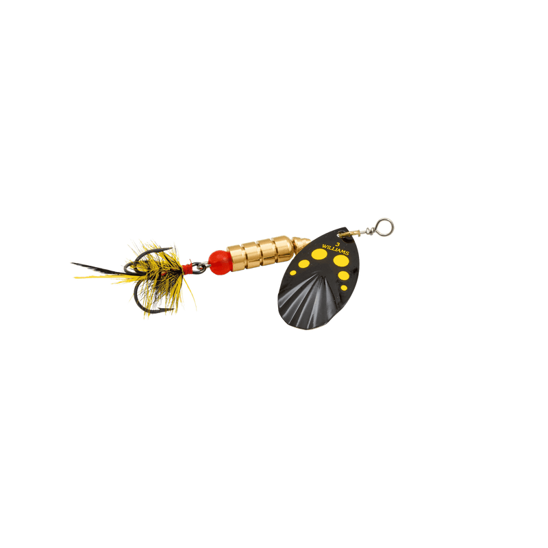 Load image into Gallery viewer, WILLIAMS SPINNERS 3 / Black Yellow Dots Williams Vortex Dressed Spinner

