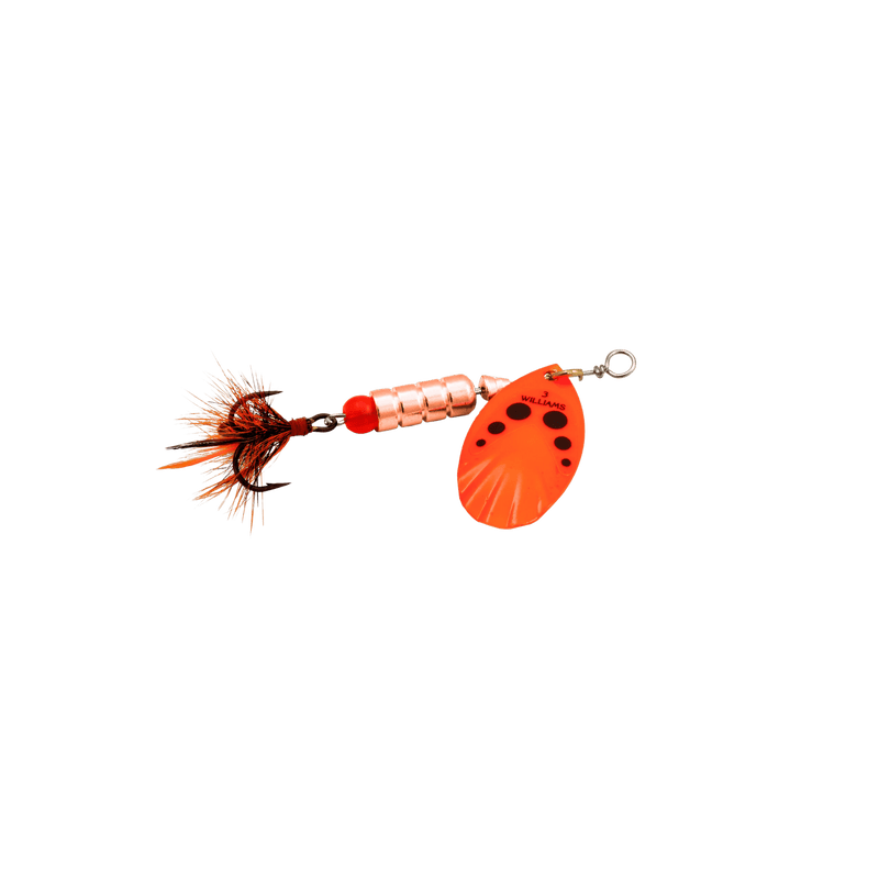 Load image into Gallery viewer, WILLIAMS SPINNERS 3 / Orange Black Dots Williams Vortex Dressed Spinner
