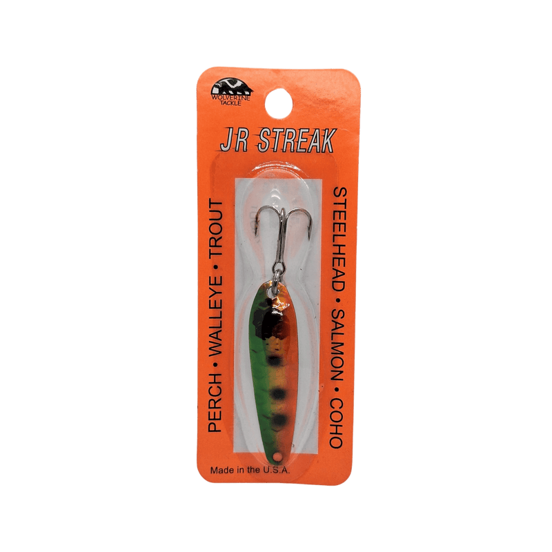 Load image into Gallery viewer, Wolverine Tackle JR Streak Spoon | Colour: Perch Wolverine | Fishing World
