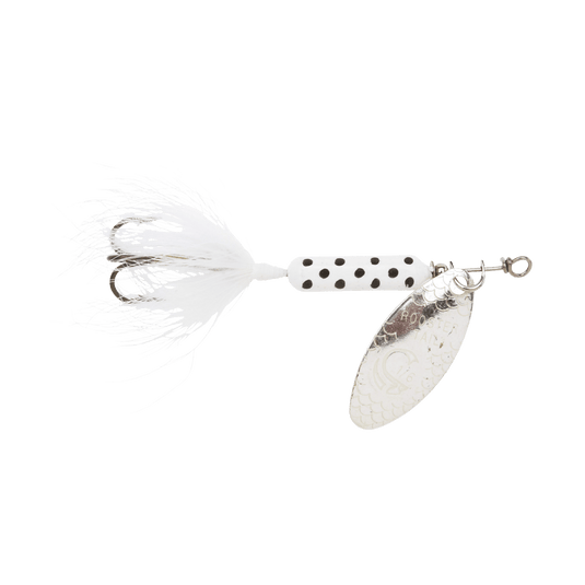 WORDENS SPINNERS 1-4 / White Dalmation Worden's Original Rooster Tail Treble Hook