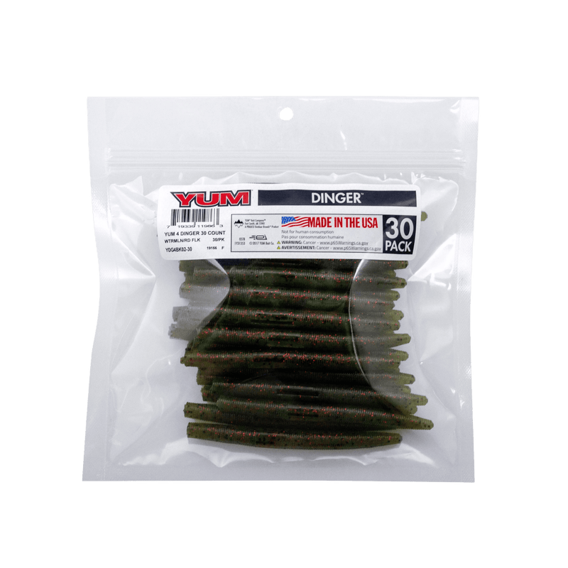 Load image into Gallery viewer, YUM WORMS Watermelon Red Flk (02) YUM 5" Bulk Dinger 30 Pack
