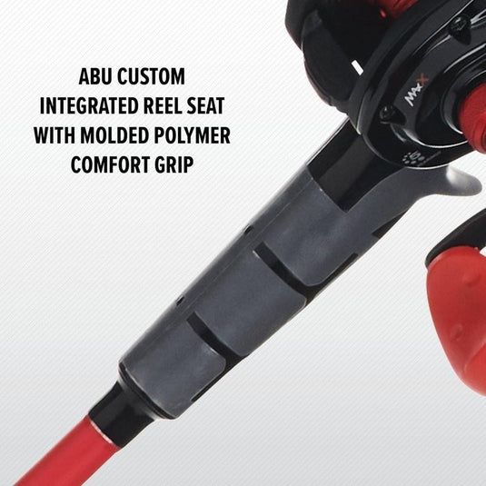 Custom integrated reel seat with molded polymer comfort grip for the Abu Garcia Max X Baitcast Combo