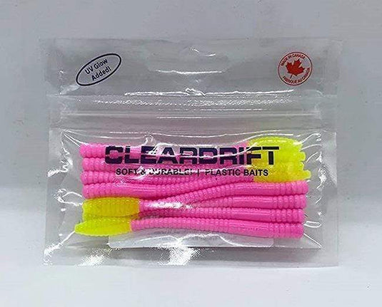CLEARDRIFT WORM 3.5" Cleardrift 3.5" Steelhead Worm, Bubblegum Chartreuse Tail