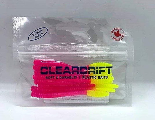 CLEARDRIFT WORM 3" Cleardrift 3" Steelhead Worm, Hot Pink Chartreuse Tail