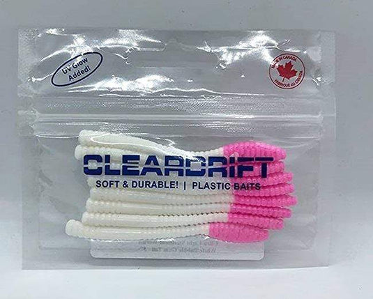 CLEARDRIFT WORM 3" Cleardrift 3" Steelhead Worm, White Bubblegum Tail