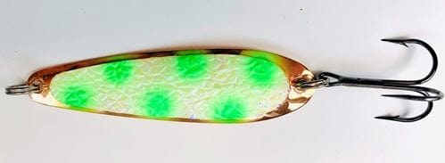 Load image into Gallery viewer, GREAT LAKES SPOON 3.25 COPPER Green Dots Great Lakes Spoon Copper Walleye Series
