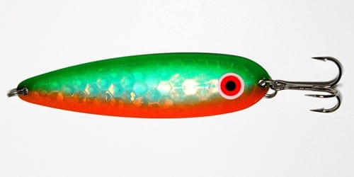 Load image into Gallery viewer, GREAT LAKES SPOON 3.25 COPPER Green &amp; Orange UV Great Lakes Spoon Copper Walleye Series
