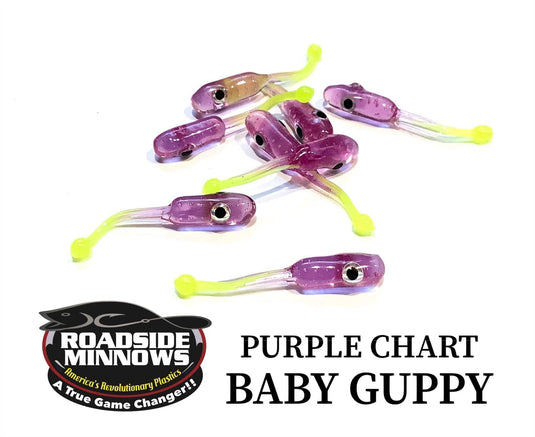 ROADSIDE MINNOWS 1.15" BABY GUPPY PURPLE CHART. TAIL Roadside Minnows 1.15" Baby Guppy
