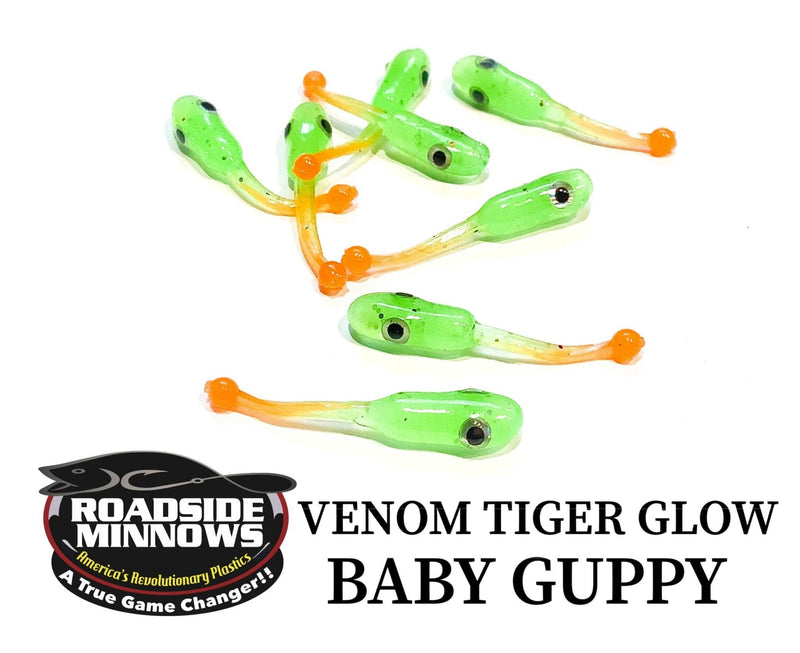 Load image into Gallery viewer, ROADSIDE MINNOWS 1.15&quot; BABY GUPPY VENOM TIGER GLOW Roadside Minnows 1.15&quot; Baby Guppy
