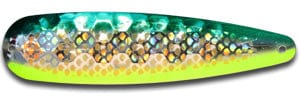 Load image into Gallery viewer, WARRIOR LURES MAG Grn-Yellow Dolp Gold Warrior Lures Mag UV Elite Spoon
