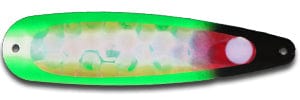 Load image into Gallery viewer, WARRIOR LURES STND Green Menace Warrior Lures 3 Hour Glow Standard 4&quot; Spoon
